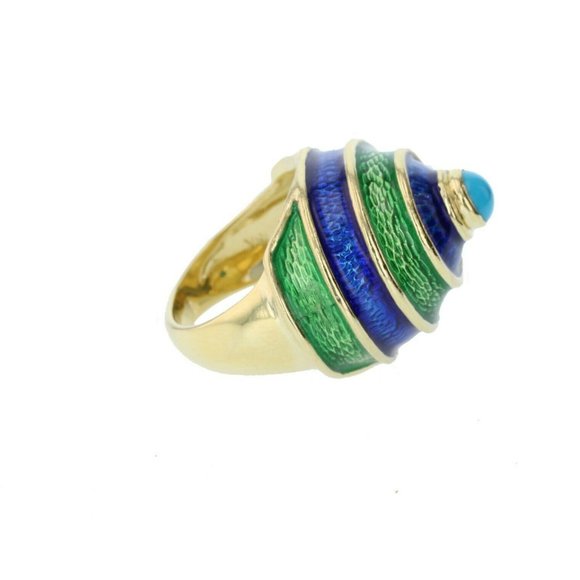 CELLINO 18KT Green and Blue Enamel Vintage Ring - Picture 8 of 11
